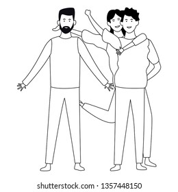 People friends cartoon  in black and white