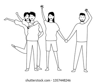 People friends cartoon  in black and white
