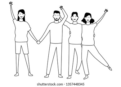 People friends cartoon  in black and white