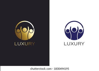 People Friends Community Logo Template. Gold And Blue Color