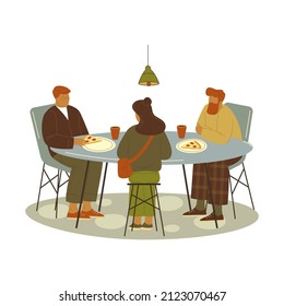 People or friends have a lunch, vector banner