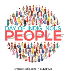 People Friendship. International Day of the World Indigenous Peoples. Vector flat circle concept illustration concept background