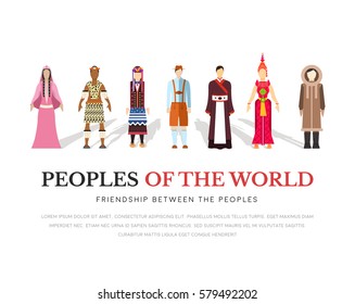 People Friendship. International Day of the World Indigenous Peoples. Vector flat illustration concept background