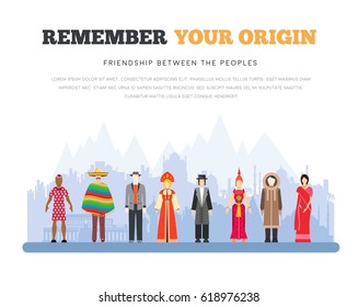 People Friendship. International Day of the World Indigenous Peoples. Vector flat illustration concept background