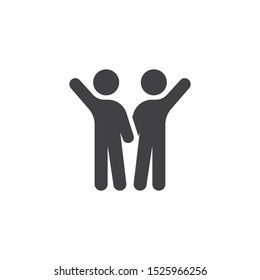 People friendship vector icon. filled flat sign for mobile concept and web design. Two friends with raised hands glyph icon. Symbol, logo illustration. Vector graphics