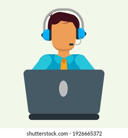 people front laptop with headphone of vector illustration