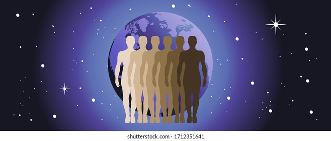 People in front of planet Earth, vector