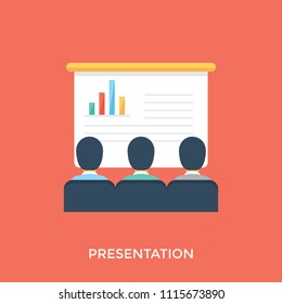 
People in front of screen of graphical chart showing concept of business training
