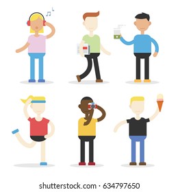 People in fun activity with a lot of variation and cartoon style