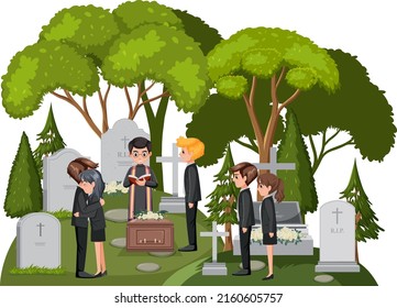 People at funeral ceremony illustration