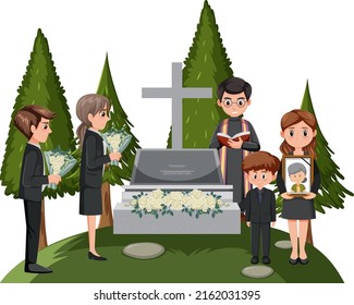 People at funeral ceremony illustration
