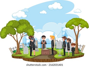 People at funeral ceremony illustration