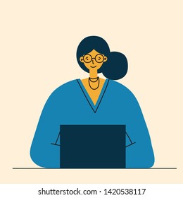 People and gadgets. Womфn holding smartphone and texting in flat style