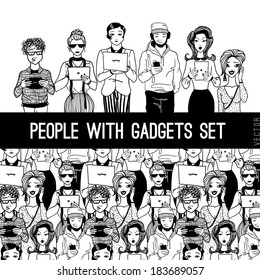 People with gadgets set.