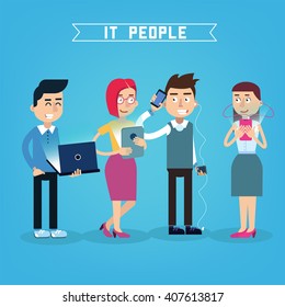 IT People with Gadgets. Vector illustration