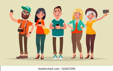 People and gadgets. Vector illustration in cartoon style