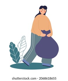 People and garbage. Cleaning city, man woman with bags for waste. Vector illustration EPS10
