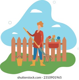 People gardening. Cartoon character working with farmer tools .agriculture worker.flat vector illustration.