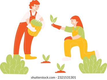 People Gardening Hand Drawn Illustration