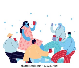 people gathered and with glasses in hand vector illustration desing