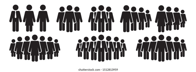 People Gathering  Icon Set In Trendy Flat Style. Office Crowd Silhouette Signs For Info Graphics. Leadership And Teamwork. 