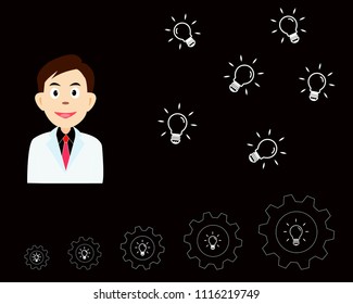 people, gear, bulbs, pattern on a black background. concept of get idea growth of ideas  - vector eps10