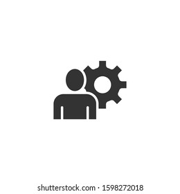 People with gear icon in flat style. Person cogwheel vector illustration on white isolated background. Teamwork business concept.