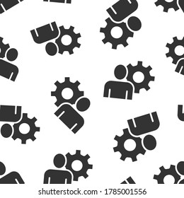 People with gear icon in flat style. Person cogwheel vector illustration on white isolated background. Teamwork seamless pattern business concept.
