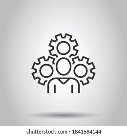 People With Gear Icon In Flat Style. Person Cogwheel Vector Illustration On White Isolated Background. Teamwork Business Concept.