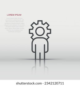 People with gear icon in flat style. Person cogwheel vector illustration on white isolated background. Teamwork business concept.