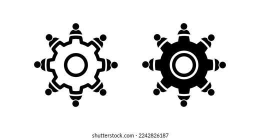 People and gear icon. Teamwork management sign. Business team. Flat vector illustration.