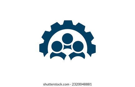 People with gear logo design. People development, team management, team work vector design isolated