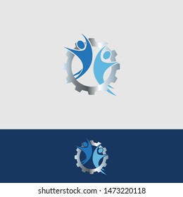 People with Gear logo designs concept vector, Bright Mechanic logo template, best Repair logo symbol
