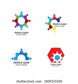 People Gear logo template ,People group spinning gear concept of collaboration and great work
