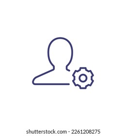 People gear partner vector icon. Person gear configuration equipment marketing support user account icon