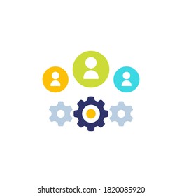 people and gears icon on white