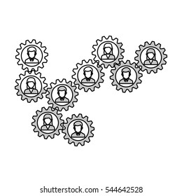 people and gears icon over white background. teamwork concept. vector illustration