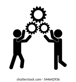 people and gears icon over white background. teamwork concept. vector illustration