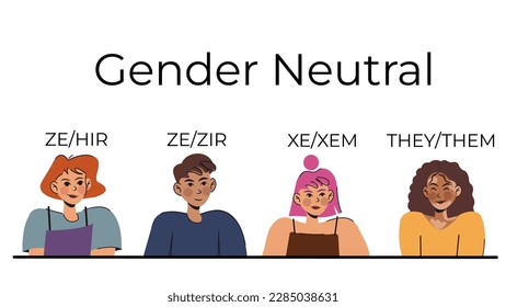 People with gender pronouns. gender neutral vector flat characters design