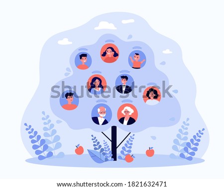 People genealogical heritage isolated flat vector illustration. Cartoon abstract relatives connection scheme in form of tree. Ancestry and family history concept