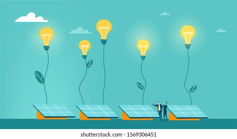 People generating solar energy. Alternative energy sources, eco friendly future, safe the planet concept. Business concept illustration 