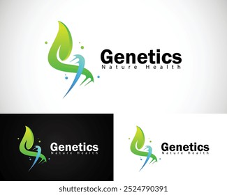 people genetics logo creative design concept nature leave icon DNA