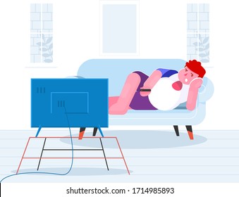 people get bored watching television flat illustration