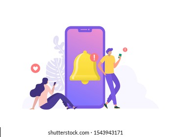 people get chat messages notification on mobile phone. people turn on notification on social media for up to date. can use for landing page, template, ui, web, homepage, poster, banner, flyer