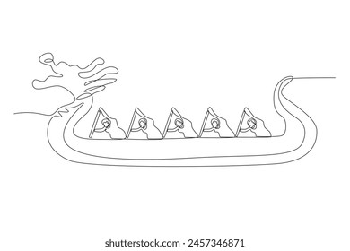 People get excited during the dragon boat race. Dragon boat festival concept one-line drawing