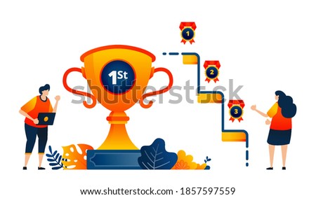People get trophy medals for first, second, third place. Celebrating victory. Vector illustration concept can be use for landing page, template, ui ux, web, mobile app, poster, banner, website, flyer