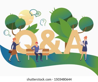 People getting answers for troubling questions landing page. FAQ, confusion, support. FAQ concept. Vector illustration for website, landing page, online store