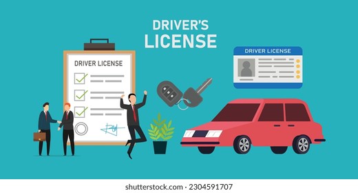 People getting driving license - learning to drive a car on driver course 2d vector illustration concept for banner, website, illustration, landing page, flyer, etc.