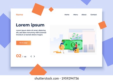 People getting money. Finance, investment, profit, bank. Finance concept. Vector illustration for presentation slide, poster, new project