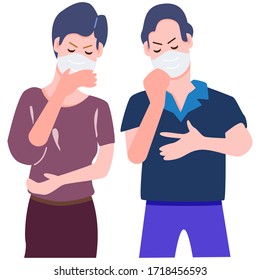 People getting sick cough and wearing mask fight covid-19 pandemic coronavirus outbreak. Health care and medical flat character vector.